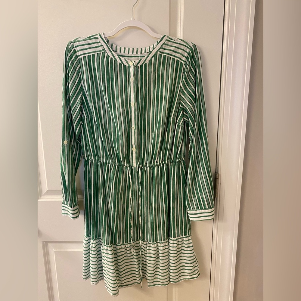 LOFT Dress in Green and White Stripes